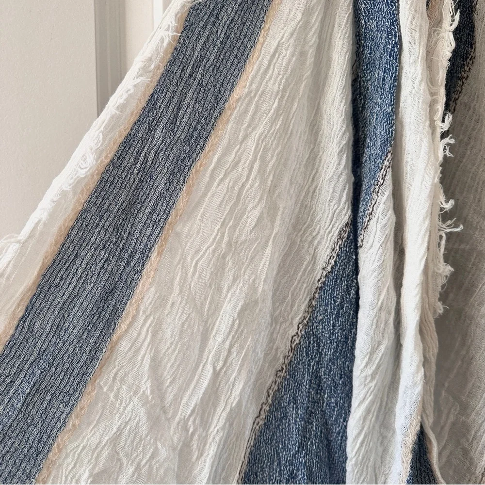 NWT Simply Noelle Beige & Blue Striped Blanket Scarf Boho Spring Classic Preppy